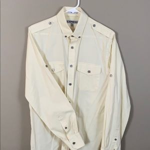 Yellow with thin grey stripes, versatile shirt